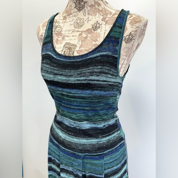 MARC NEW YORK Blue and Green Striped tank knit pleated midi dress size S - Picture 5 of 14